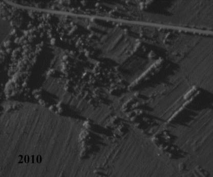 For historical research, on the German Luftwaffe or Allied Aerial Reconnaissance Photographs, you can see exact locations of the object, which were destroyed during Second World War. These objects are: historical monuments, burned wooden houses, demolished churches, destroyed barracks and headquarters and etc. Here you can see the German Luftwaffe Aerial Reconnaissance Photograph, orthorectified and overlaid by us, over the satellite image