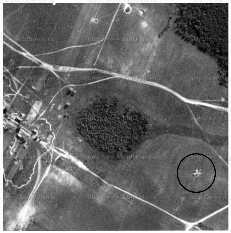 Место крушения Ju-88, немецкая аэрофотосъемка, масштаб ~1:10000-1:12000